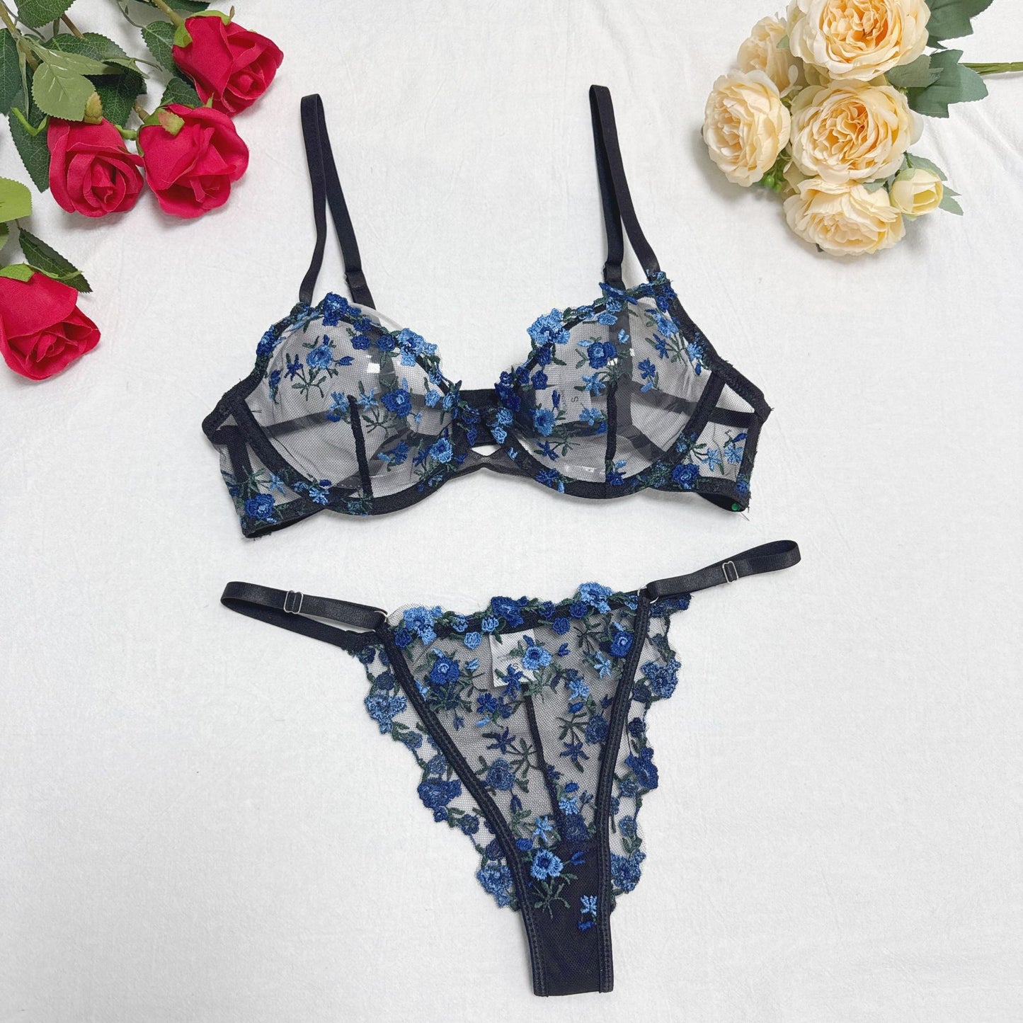 Lace Steel Bracket Transparent Mesh Sexy Lingerie Set