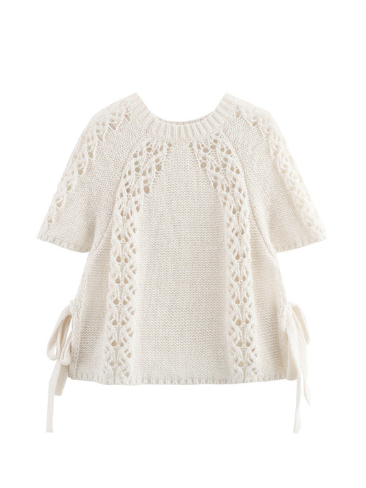 Women's Spring And Autumn Hollow Solid Color Sweater With Short Sleeves