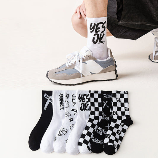 Tube Socks Black And White Checkerboard Sport Letters