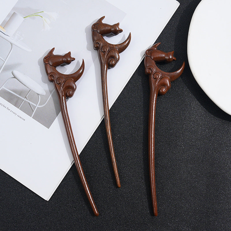 Wooden Women's Chinese Style Headdress Animal Hairpin