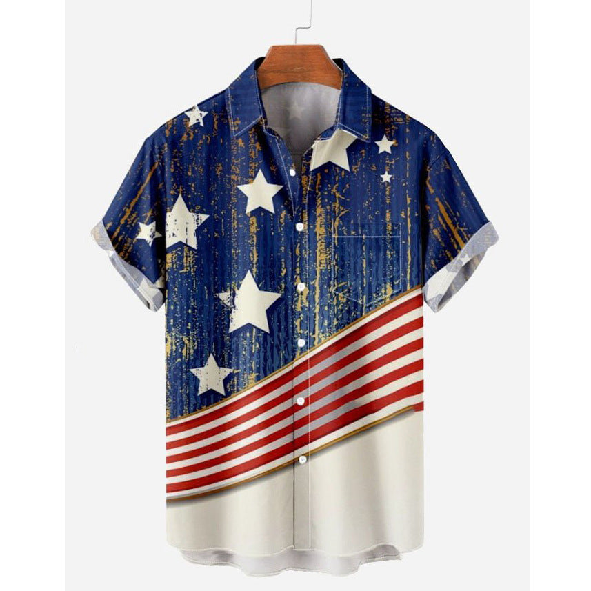 Men's Casual Fashionable Digital-Print Short-Sleeve Shirt