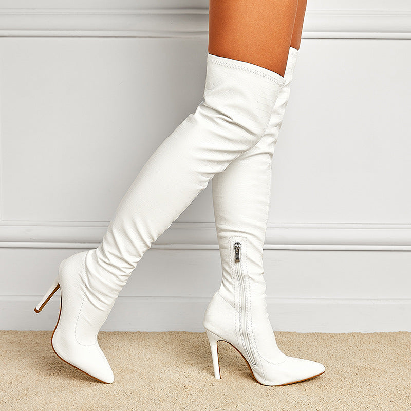 Skinny Pointed Toe Stiletto Heel Street Highlights Stretch Women's Over-the-knee Boots
