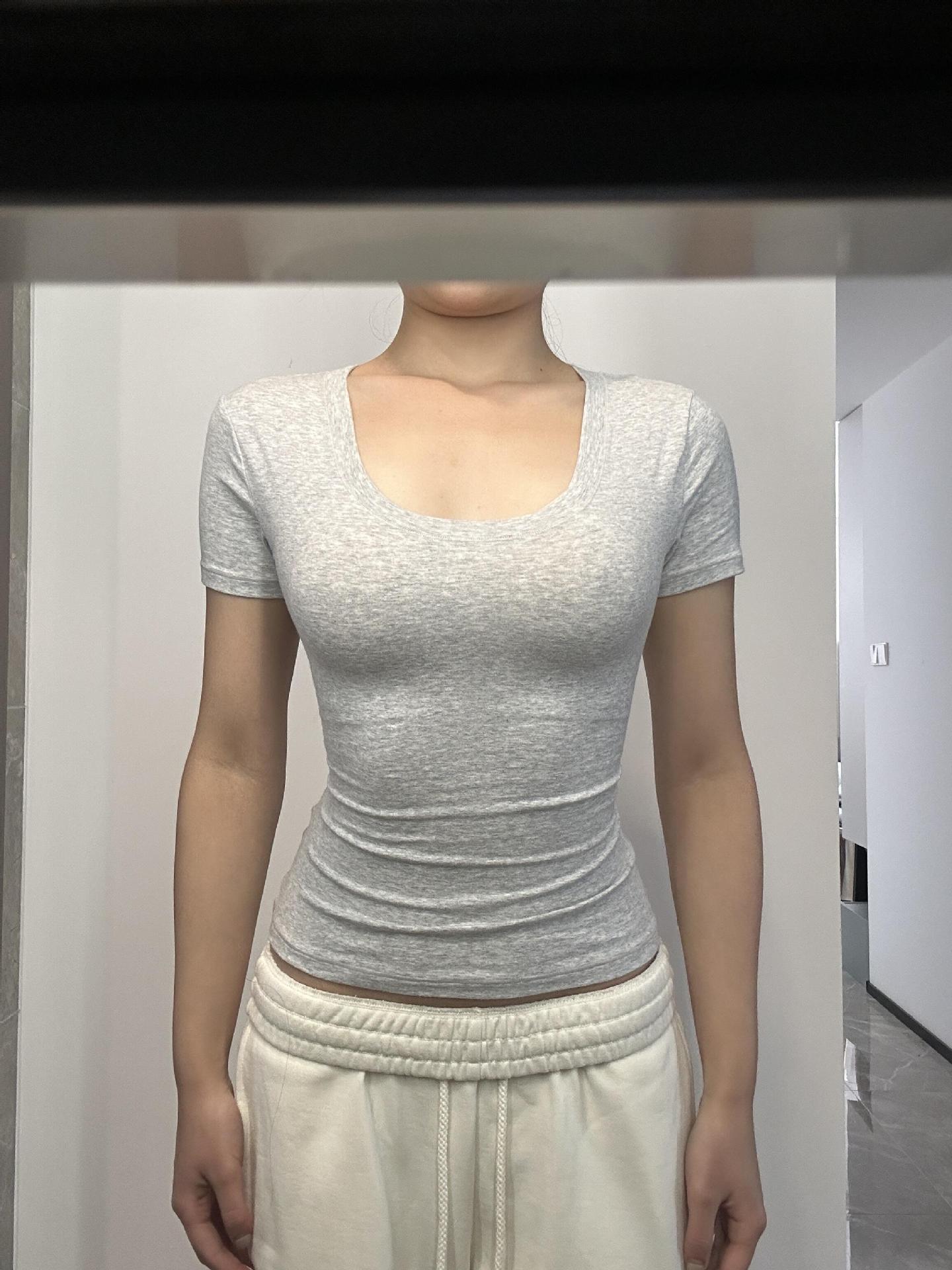 American Hot Girl U-collar Tight Waist Sports Shoulder Short Sleeve
