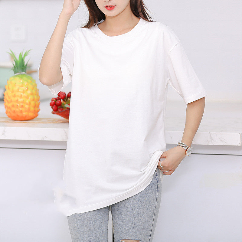 Summer Women's Pure Cotton With Chest Pad Round Neck Short Sleeve
