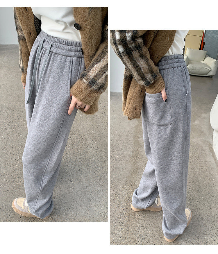 Fleece-lined High Waist Matchet Pants Soft Glutinous Leisure Warm Straight Glutinous Rice Pants