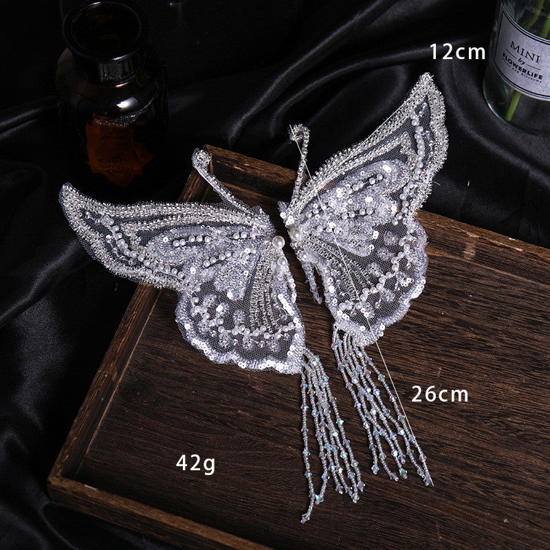 Mesh Red Sequin Tassel Lace Butterfly Clip