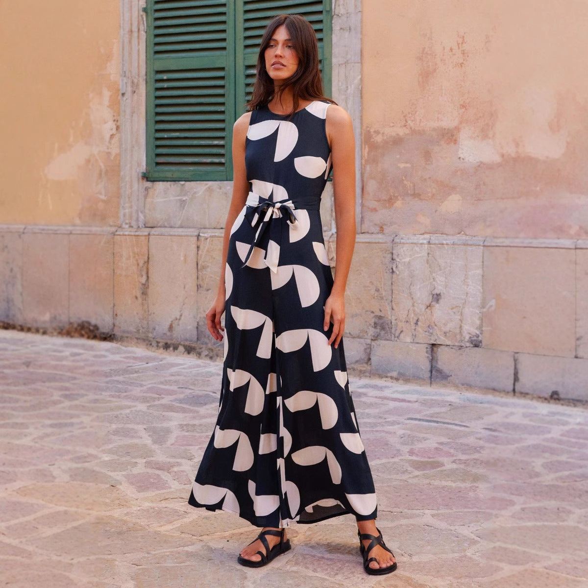 Fashion Rund Hals Printet Talje-kontrolleret Jumpsuit til Kvinder