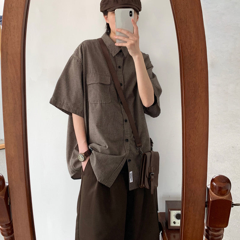 Men's And Women's Brown Loose Retro Work Shirts
