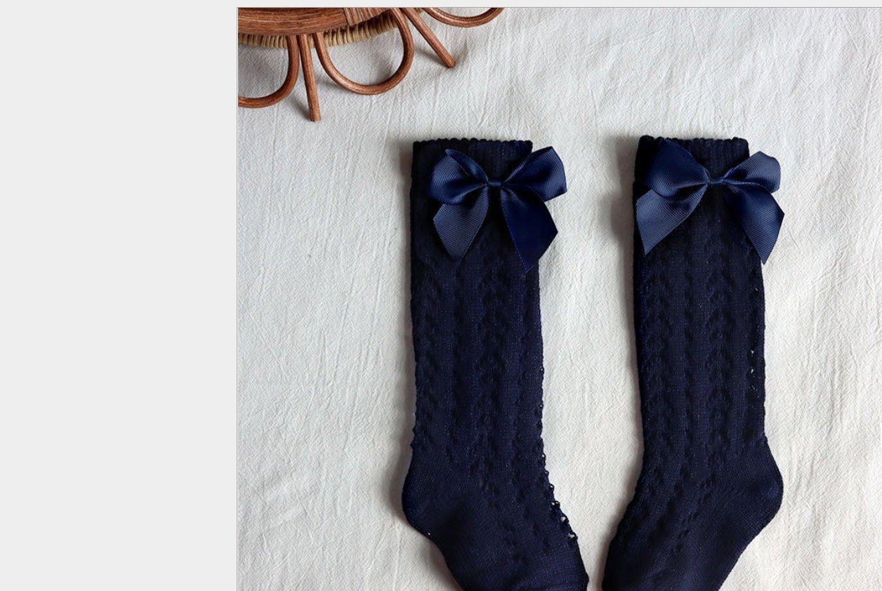 Children's Shifting Mesh Bow-knot Plain Long Stockings