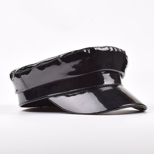 Solid Color Patent Leather Flat Top Navy Hat