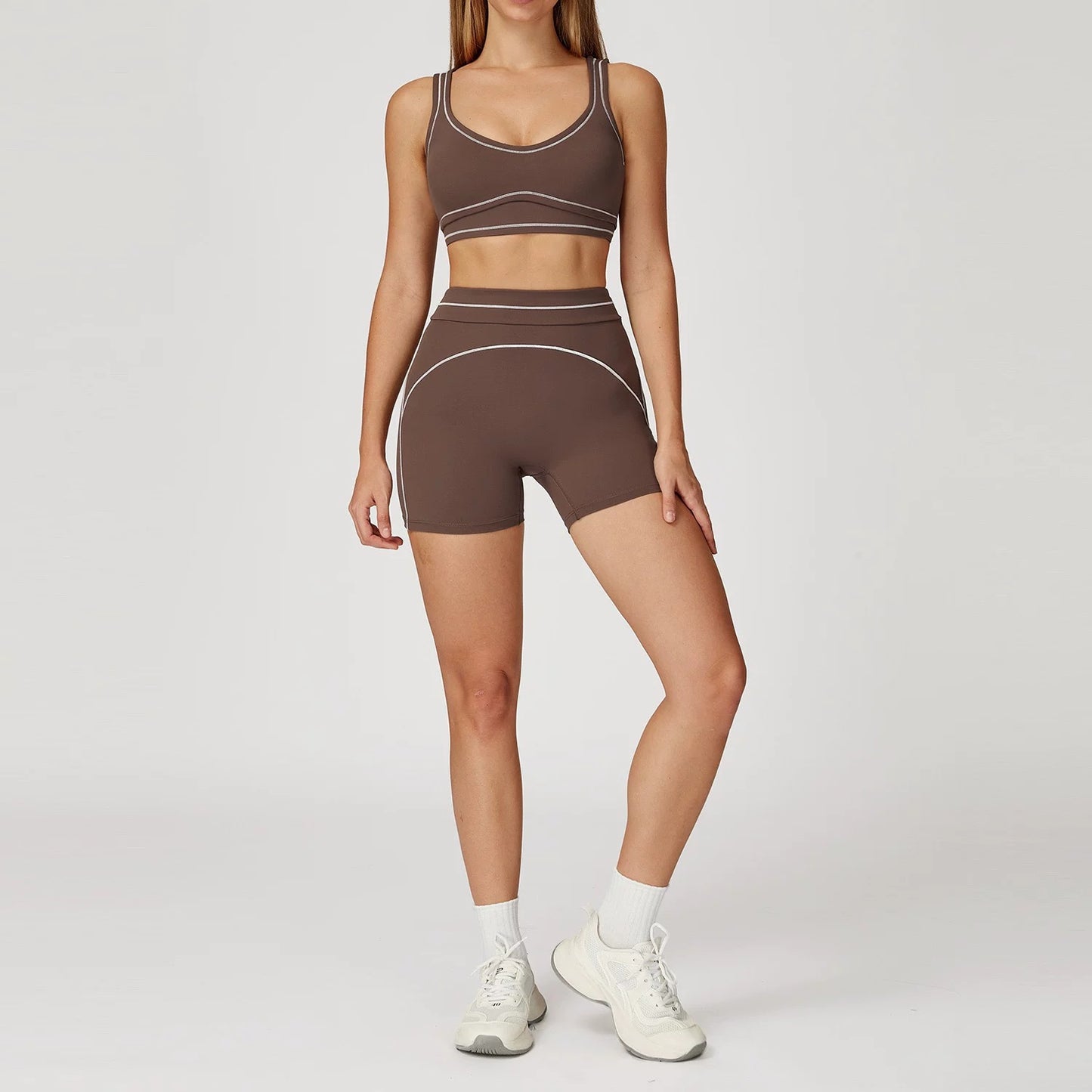 High-Intensity Shake-Resistant Color-Block Fleece Yoga Set For Athletic Use
