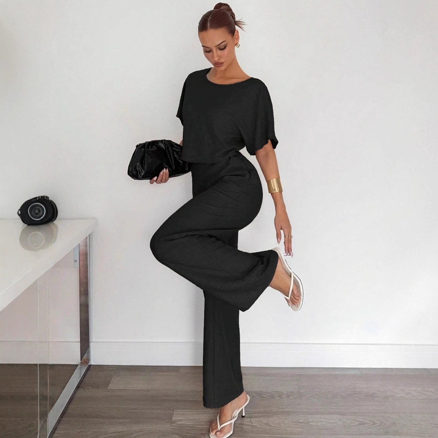 Light Short-sleeved Wide-leg Pants Two-piece Suit