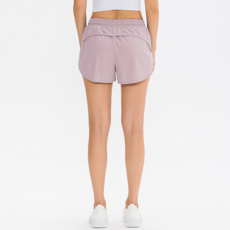 Women's Fake Two-piece Sports Shorts Pockets