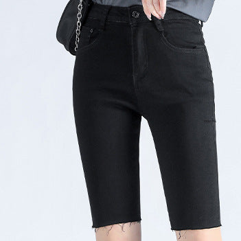 Simple Temperament Trendy With Denim Five-point Pants Women's Tight-fitting