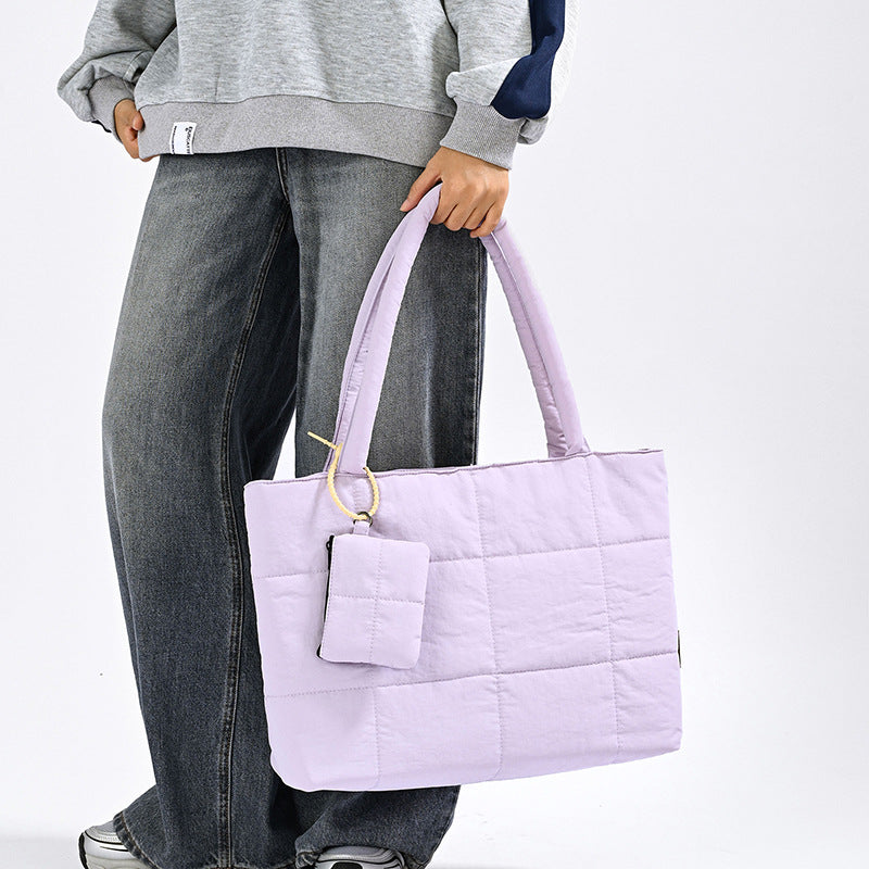 Womens Solid-Color Versatile Plaid Tote Bag