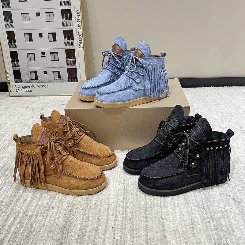 Tassel Boots Women's Tassel Lace-up Comfortable Flat Bottom