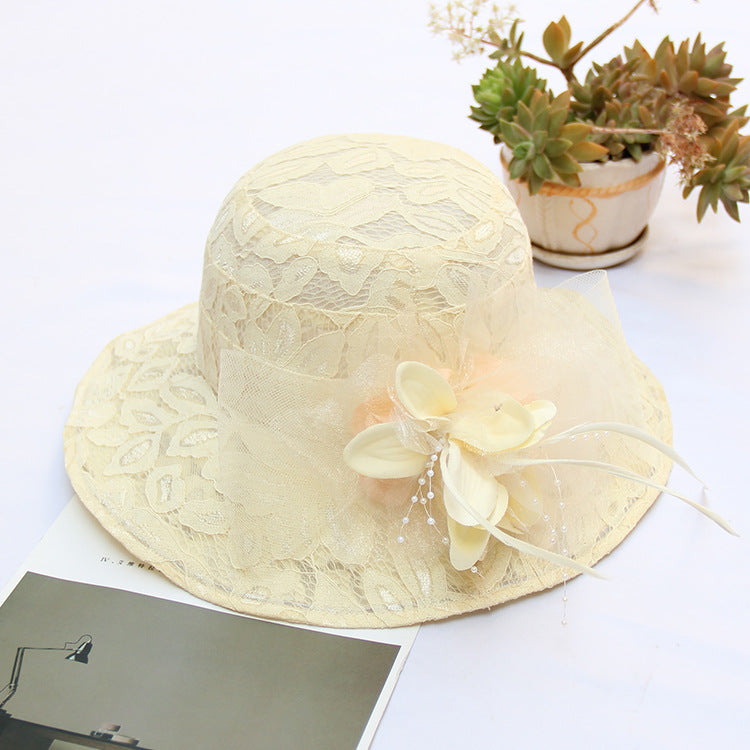 Women's New Lace Mesh Flower Big Brim Sun Hat