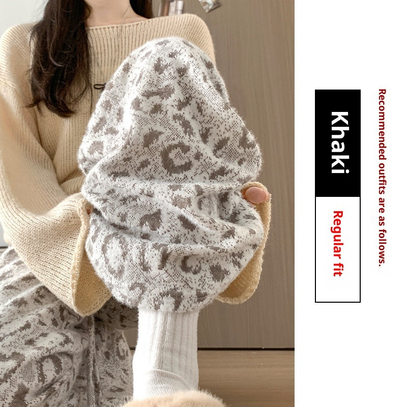 New High Waist Slimming Casual Soft Glutinous Leopard Print Wide Leg Pants For Women