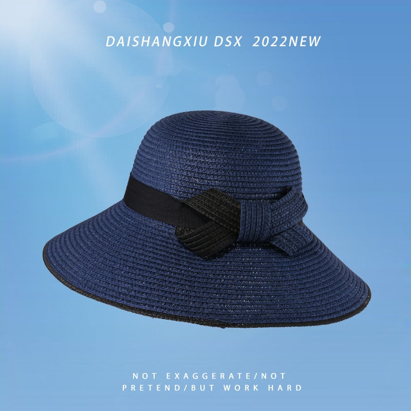 Spring And Summer Big Brim Straw Hat Fashion All-match Two-color Bow Breathable