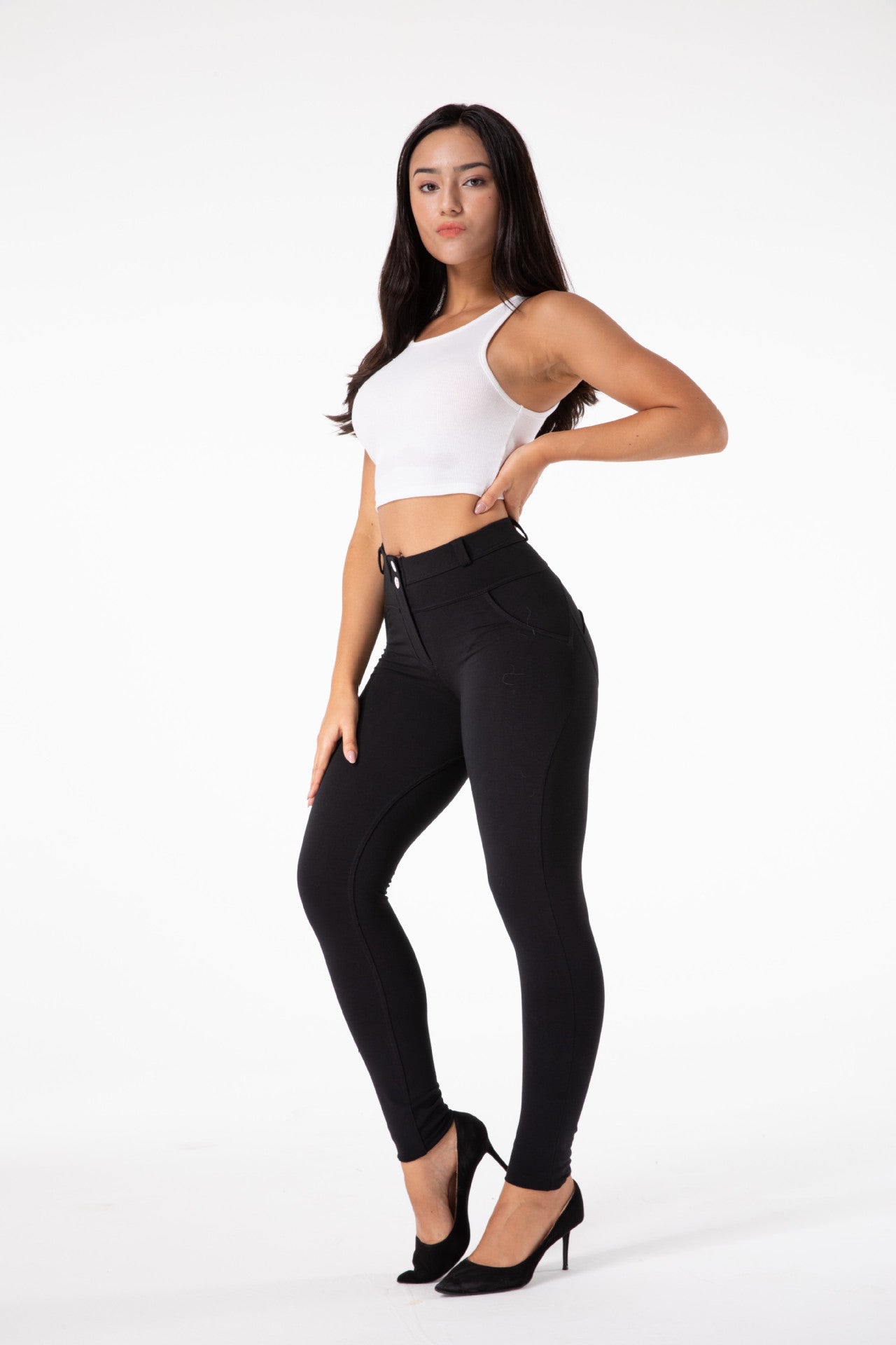 Black Mid Rise Tight Fitting Hip Dance Pants