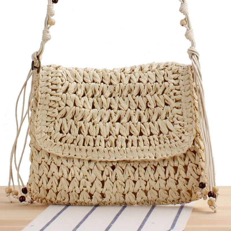 Flip Crossbody Straw Fan Face Flower Woven Bag