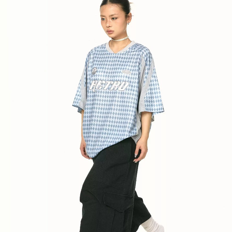 Rhombus Sports V-neck T-shirt Women's Summer Loose All-match Casual