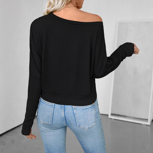 Europæisk og amerikansk stil dame skulderlangærmet T-shirt ny mavekorte top