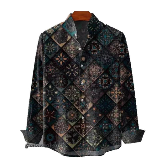 Mens Stand Up Collar Long Sleeve Shirt With Irregular Striped 3D Print