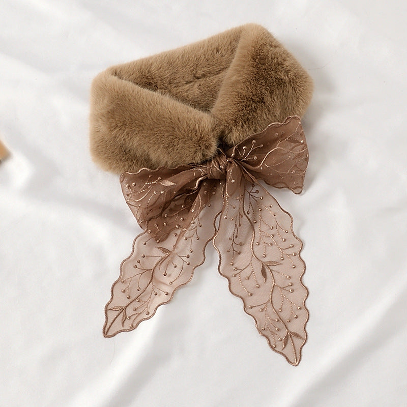 Lace Streamer Furry Cute Rabbit Fur Collar Scarf Thickened And Warm