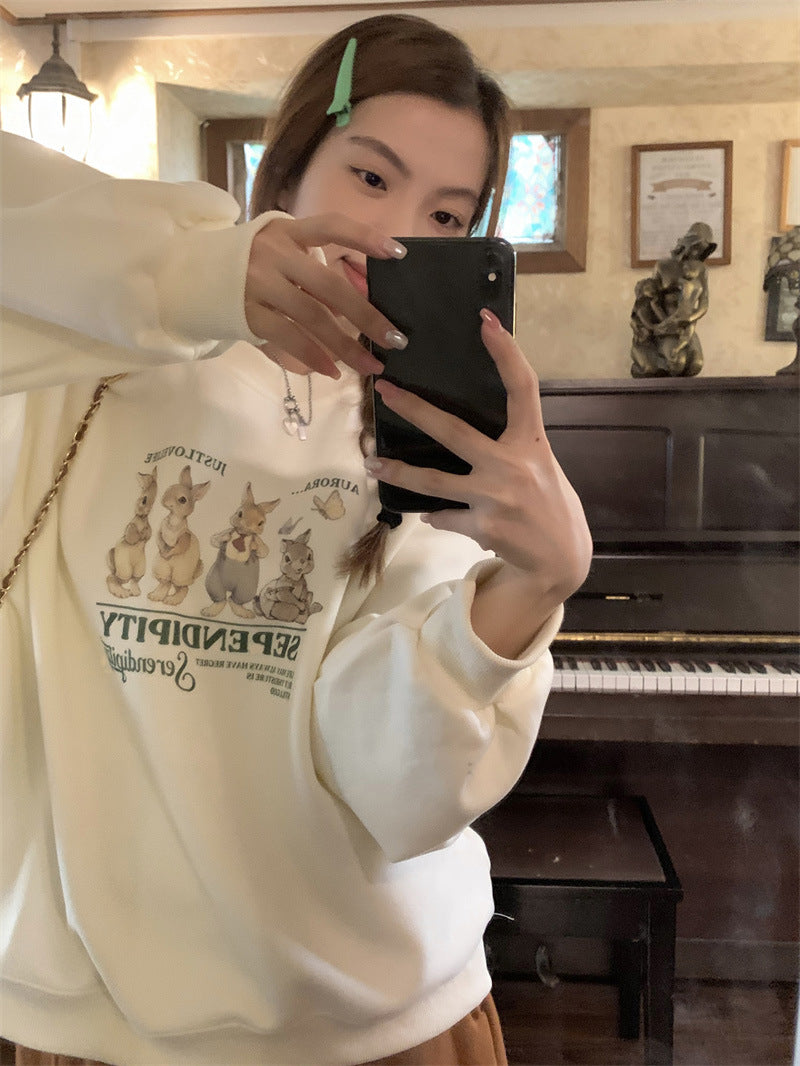 Pink Cute Rabbit Niche Pullover Sweater For Women