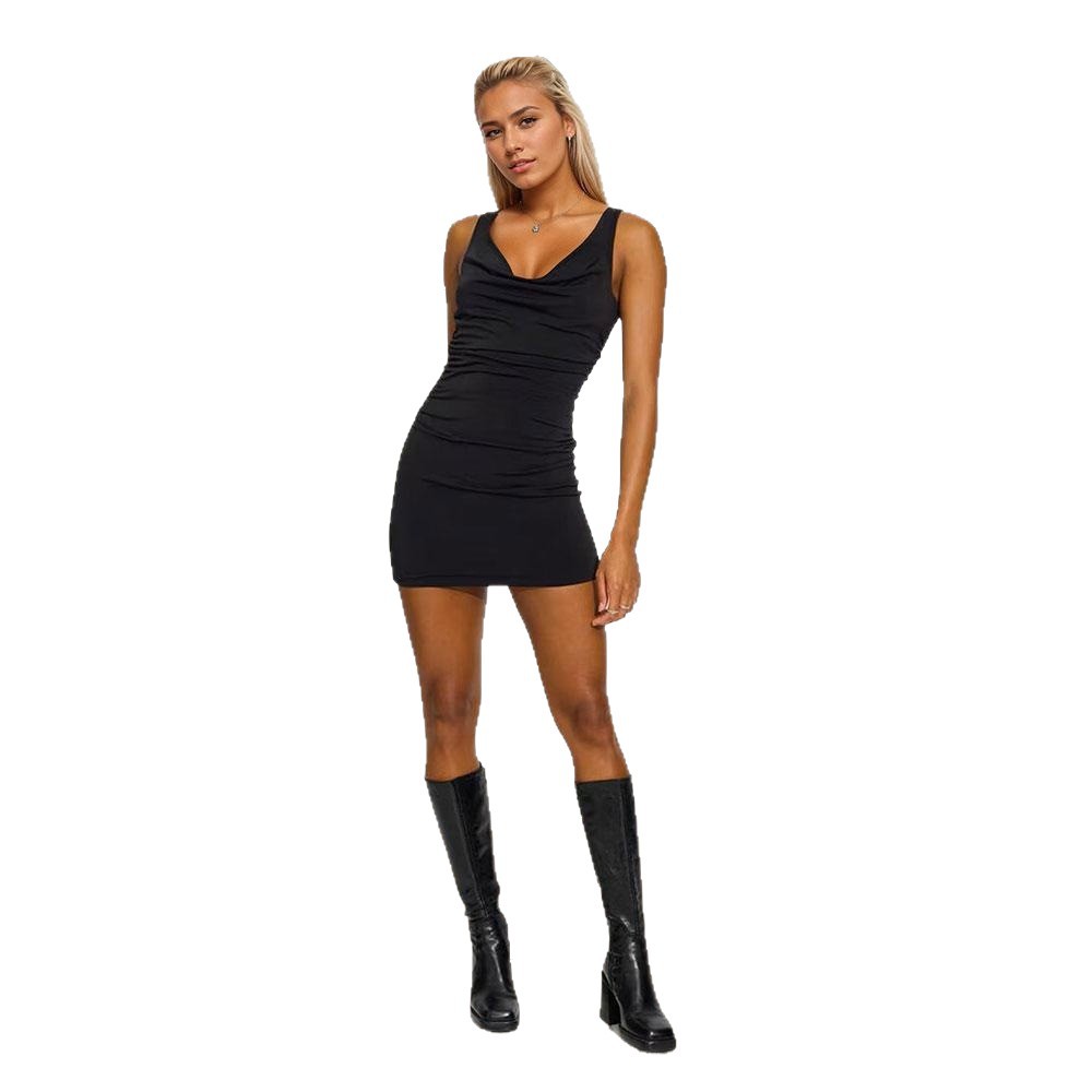 Womens Solid-Color Backless Lace-Up Camisole Dress