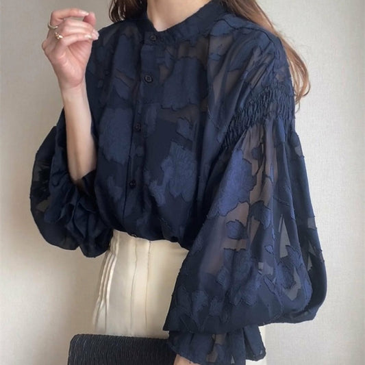 Lace Top With A Fitted Base And Lantern Sleeves