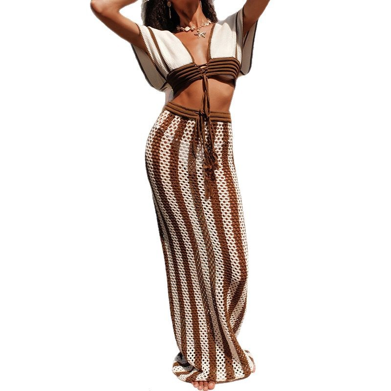 Knitted Strap Top Set Sexy Bikini Beach Cover-Up Dress