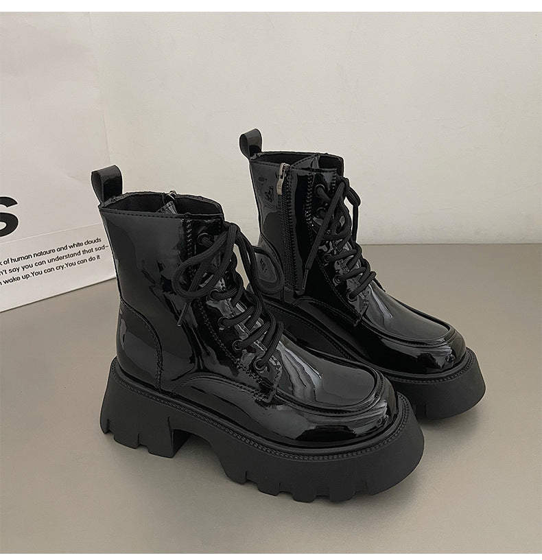 Black Vintage British-style Chunky-soled For Summer Thick-heeled Western Cowboy Ankle Boots