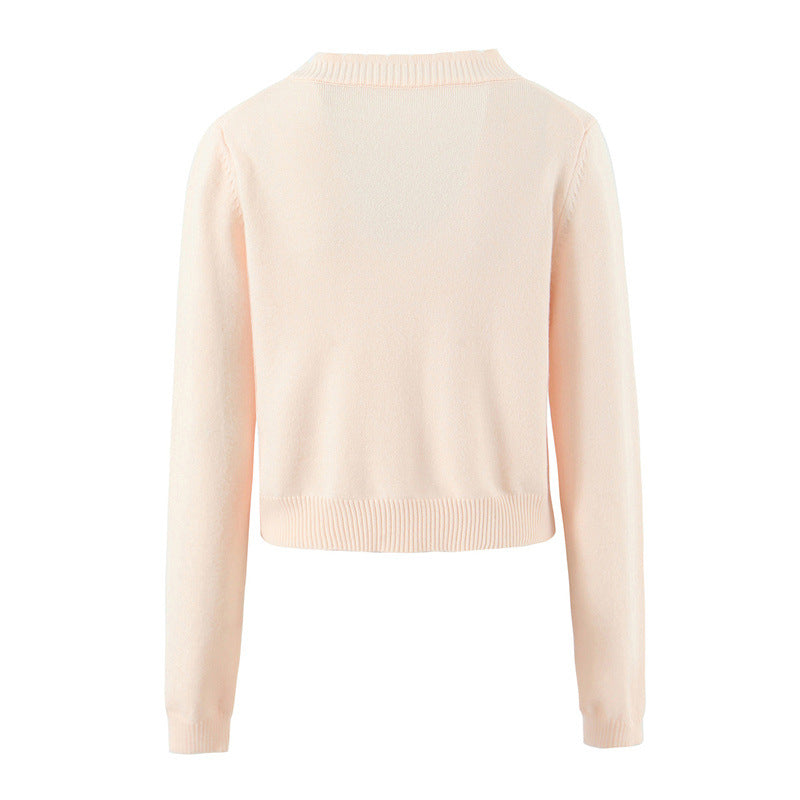 Exquisite And Versatile Cream Embroidered Knitted Cardigan