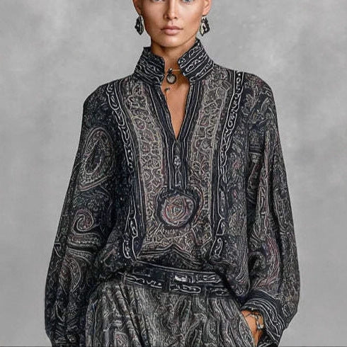 Womens Fashionable Vintage Floral Long-Sleeve Suit
