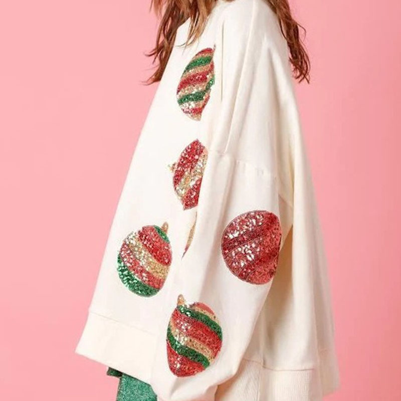 Autumn And Winter Sequined Embroidered Fashionable Round Neck Long Sleeve Sequin Stitching Christmas Sweater For Women