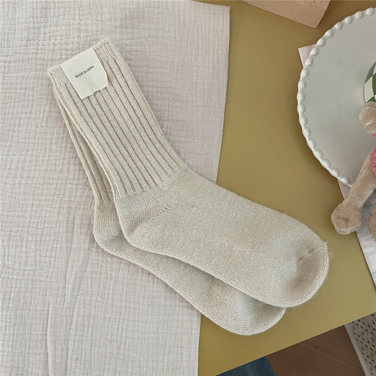 Solid-color Rabbit-fur Chunky Knit Thermal Socks