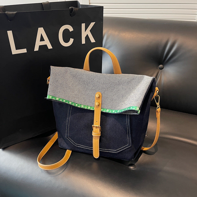 Denim messenger taske moderigtig kunstnerisk ungdom håndtaske skulder med stor kapacitet
