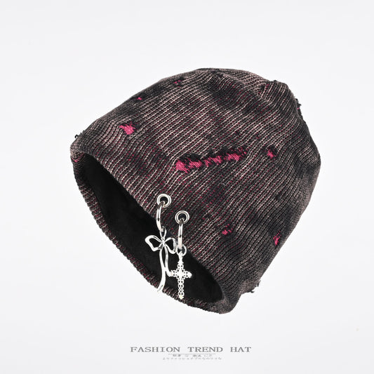 Womens Retro American Post-Apocalyptic Ripped Decorative Beanie