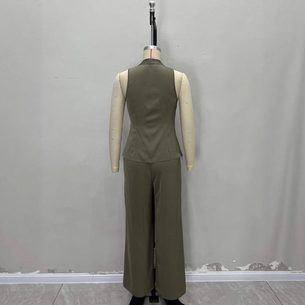 Sleeveless Vest High-waisted Wide-leg Pants Set