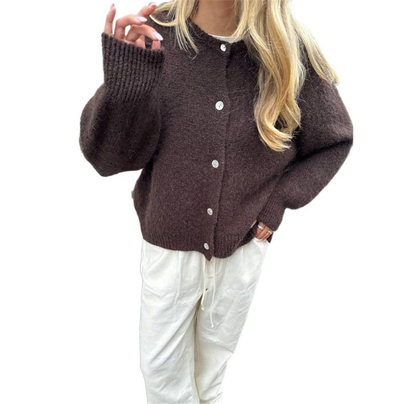 Women's Soft Light Purple Long Sleeve Hip Knitted Cardigan