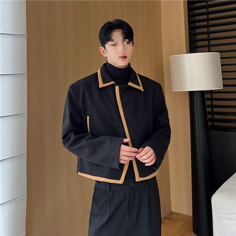 Men's Fashion Colorblock Woolen Short Jacket