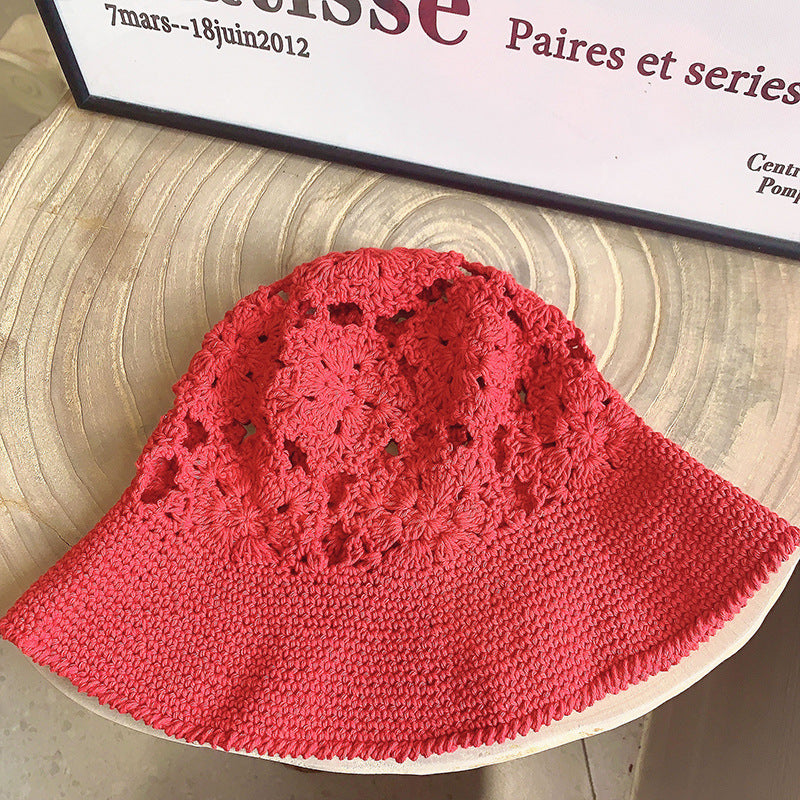 Summer Sun Protection Retro Handmade Knitted Hat Women