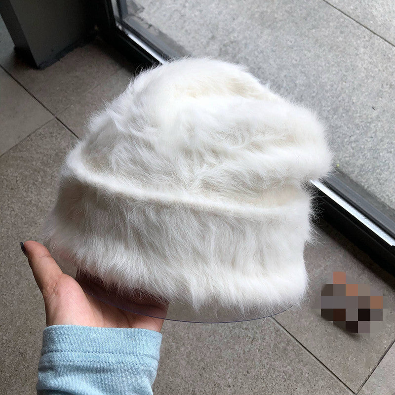 Plush Gentle Rabbit Fur Knitted Pile Heap Cap