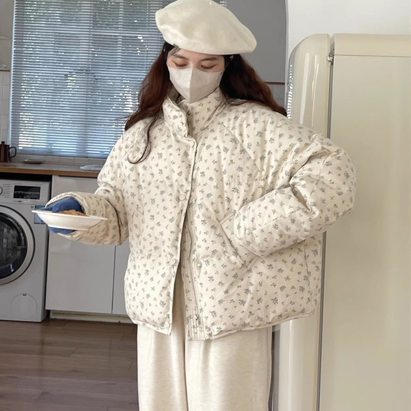 Small Korean Style Floral Short Down Jacket