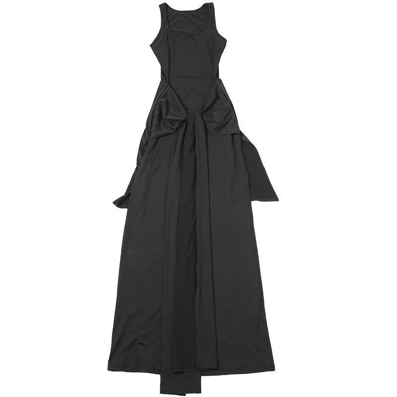New Summer Stylish Solid Color Elegant Square Neck Low Cut Slim Fit Dress