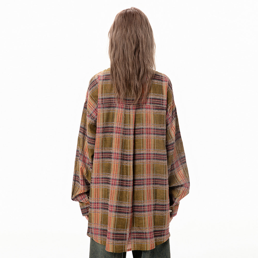 Color-contrast Check Letter Printed Long Sleeve Shirt