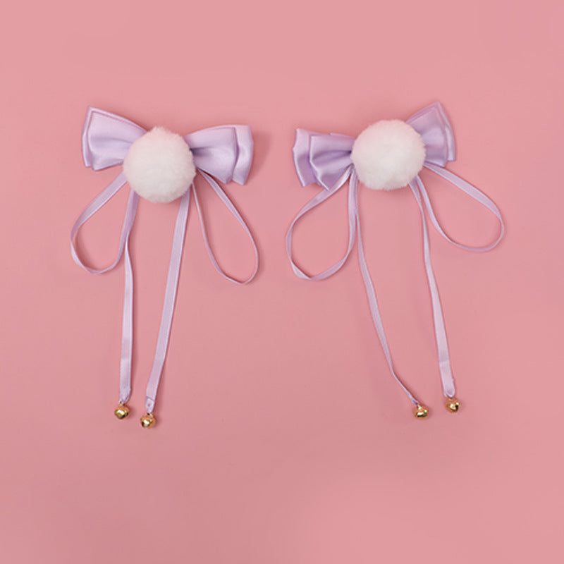 White Ball Bowknot Headdress Bell Cute