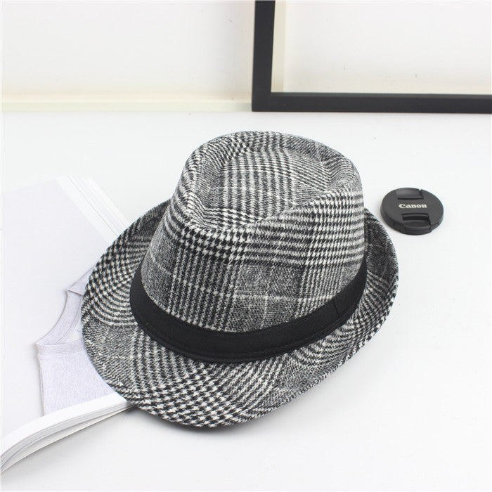 Small Stylish Top Hat Female Houndstooth Woolen Hat